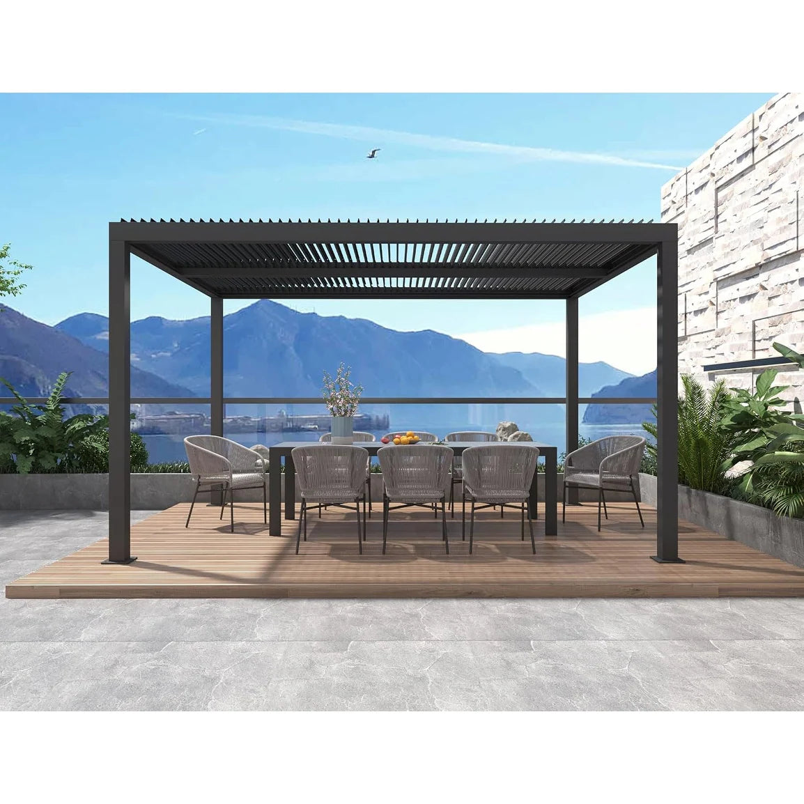 Gray Louvered Pergola Outdoor Aluminum Pergola with Adjustable Roof for Patio Gray Hardtop Gazebo