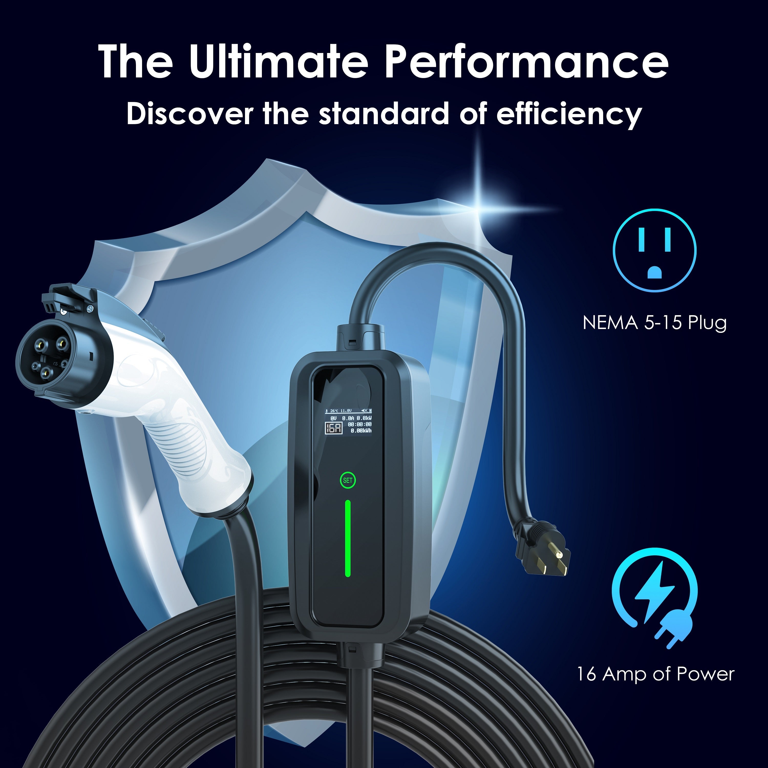 Portable Level 2 EV Charger – 32A J1772 Charging Station with NEMA 14-50 Plug & LED Display