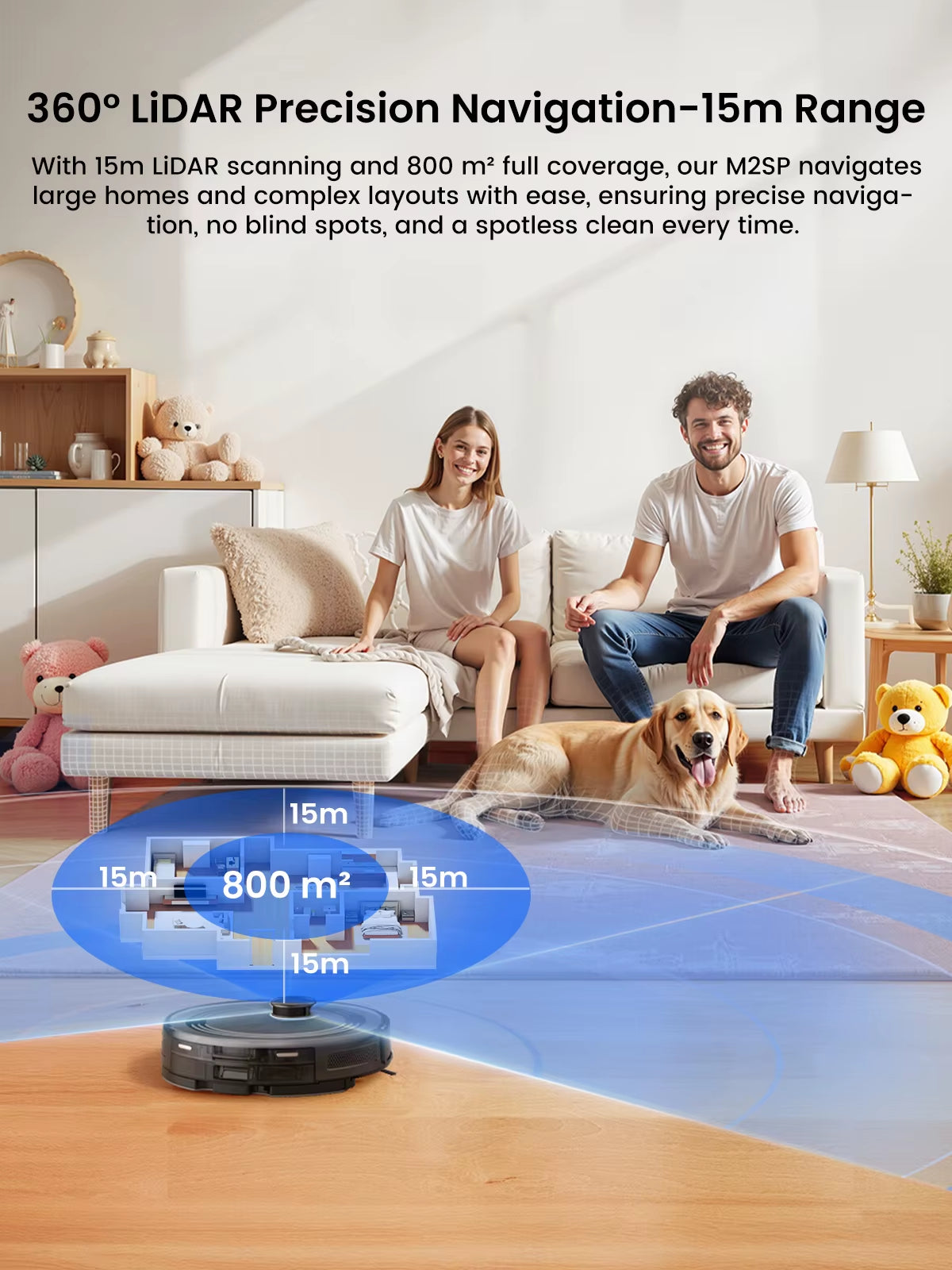 Robot Vacuum Cleaner with Automatic Emptying M2S Pro,10000Pa, 240 Minutes, Laser Navigation DTOF, Ideal for Pet Hair