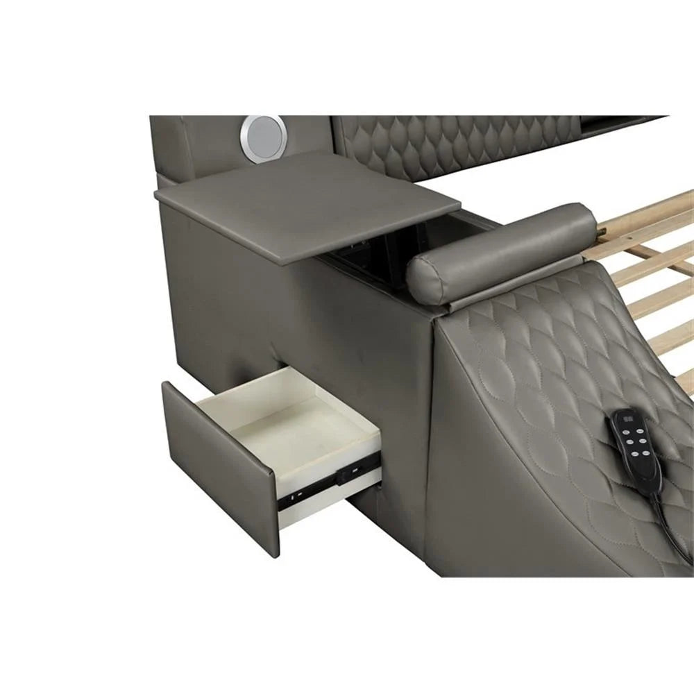 Smart Multifunctional Queen Size Bed Made with Wood in Gray