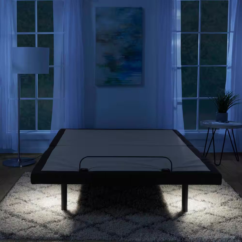 King Luxury Black Adjustable Bed Base with Wireless Remote, Head and Foot Massage, LED Lighting and Dual USB Ports