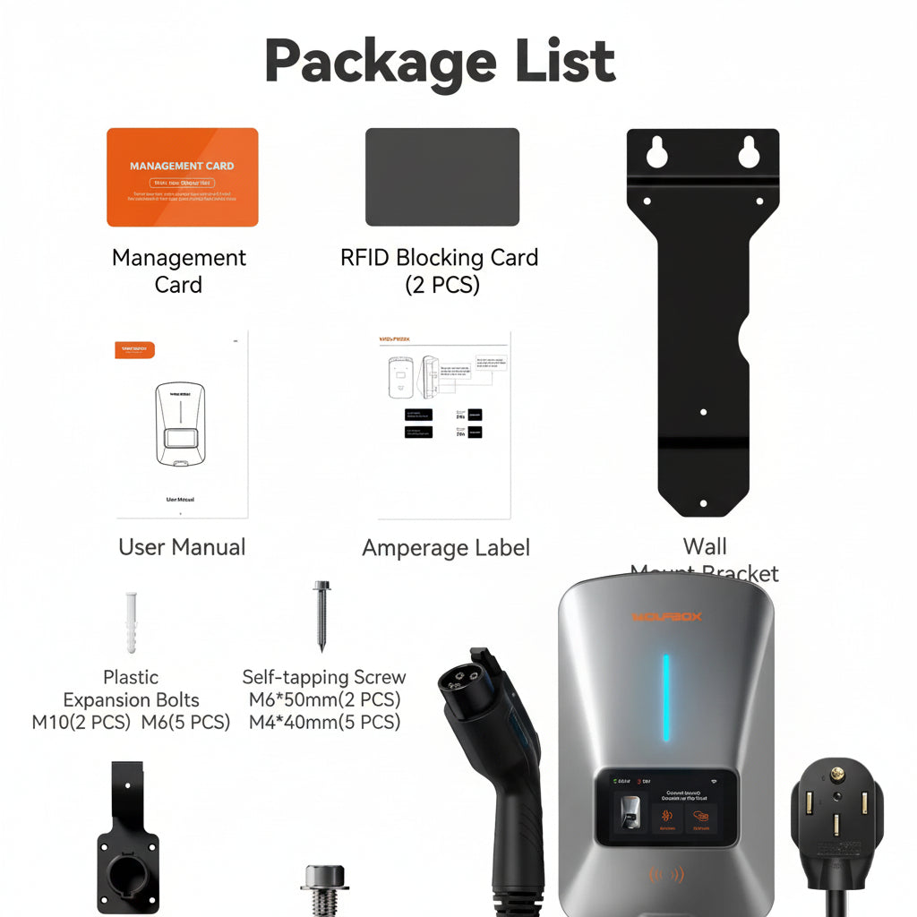 EV Charger, Level 2 EV Vehicle Charging Station, 240V 40 Amp with NEMA 14-50 Plug, Wifi Enabled Electric Car Charger, Smart Display, RFID Card, Grey