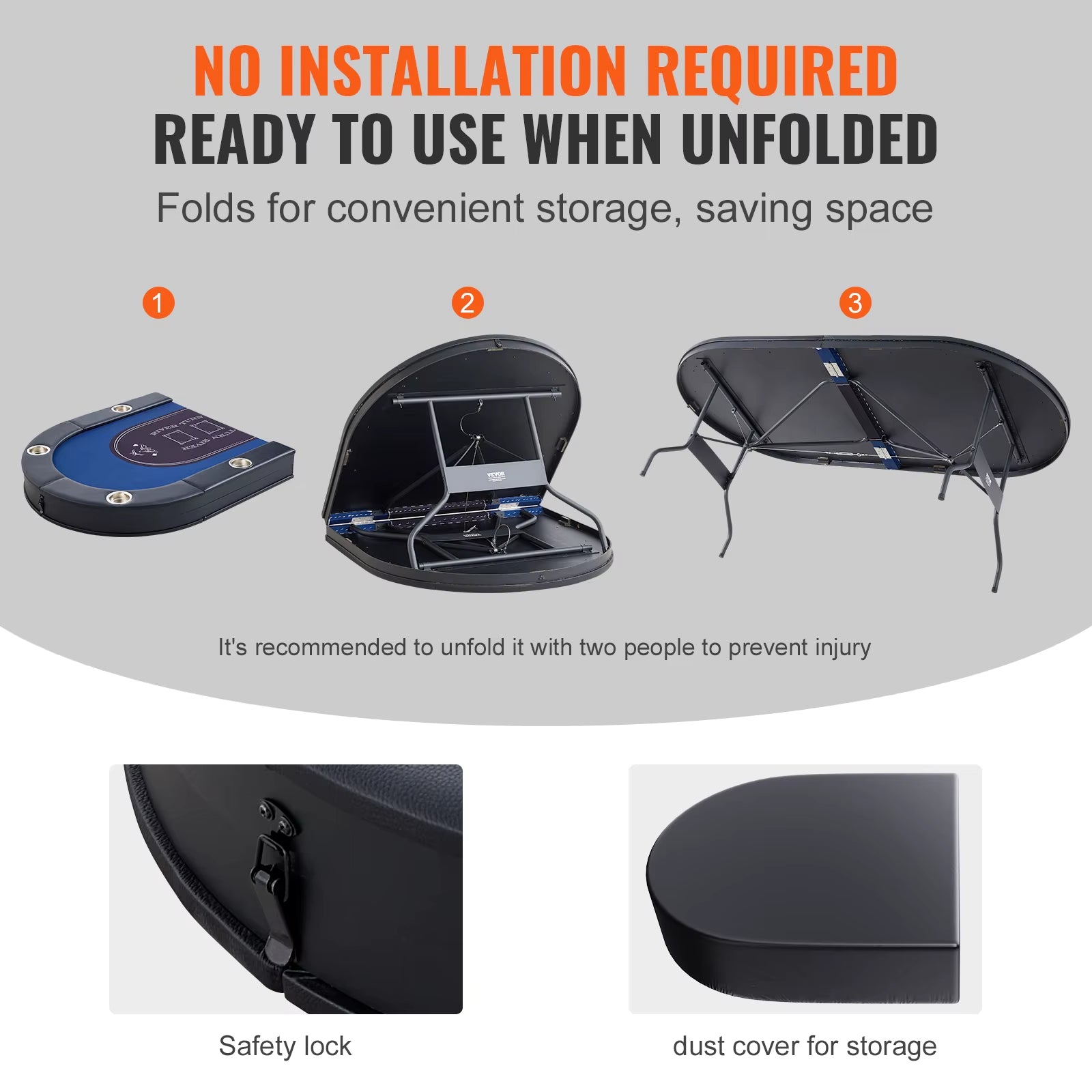 VEVOR 8 Player Foldable Poker Table Blackjack Texas Holdem with Padded Rails and Stainless Steel Cup Holders Blue