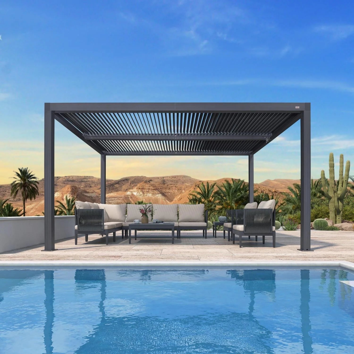 Gray Louvered Pergola Outdoor Aluminum Pergola with Adjustable Roof for Patio Gray Hardtop Gazebo