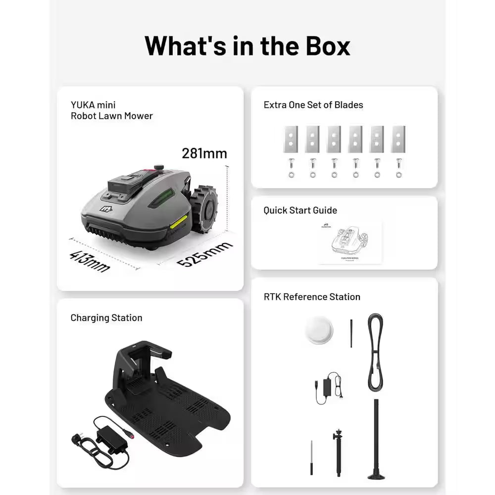 YUKA Mini 800H 7.5 In. Robot Lawn Mower (0.4 Acres) Adjustable Cutting Height (2.0 In.- 3.5 In.) Ultrasense AI Vision