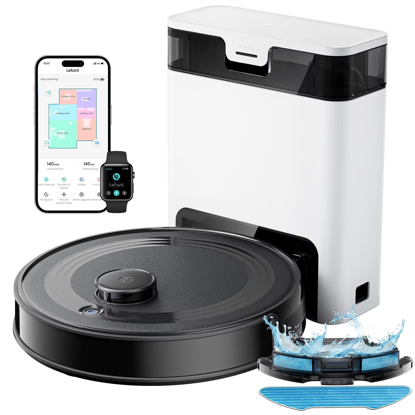 Robot Vacuum Cleaner with Automatic Emptying M2S Pro,10000Pa, 240 Minutes, Laser Navigation DTOF, Ideal for Pet Hair