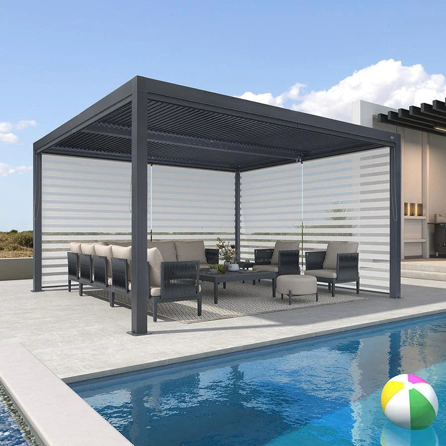 Gray Louvered Pergola Outdoor Aluminum Pergola with Adjustable Roof for Patio Gray Hardtop Gazebo