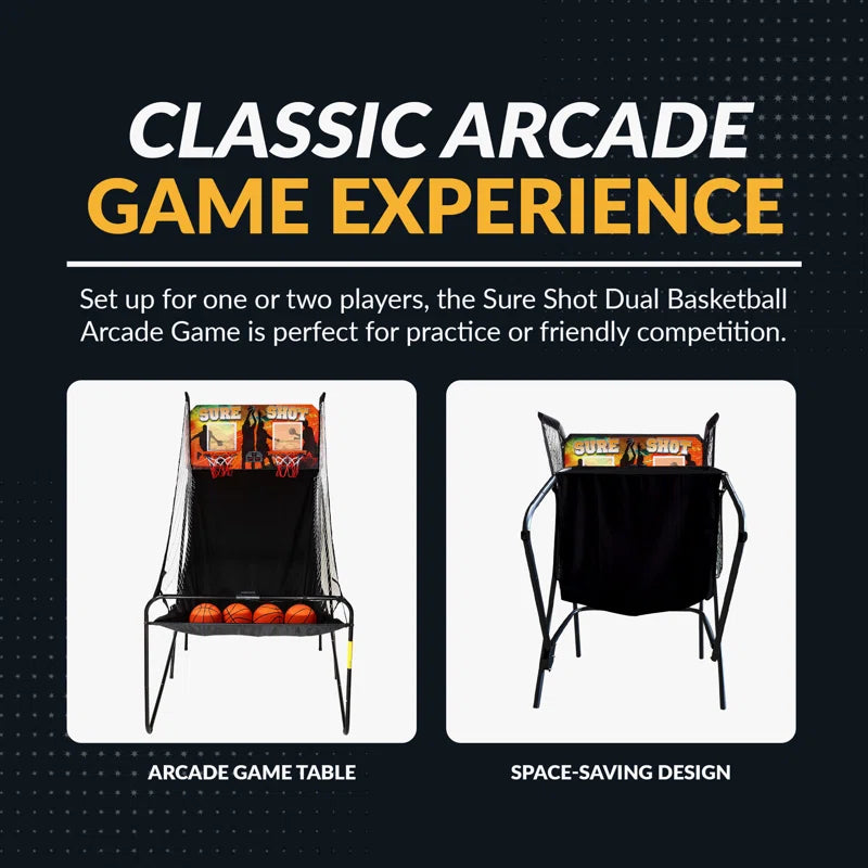 Hathaway Sure Shot 81-In Dual Basketball Arcade Game for Game Room - with LED Scoring, Foldable Indoor Basketball Game Design, Steel Frame, 8 Game Modes, Pump & Dual Hoops