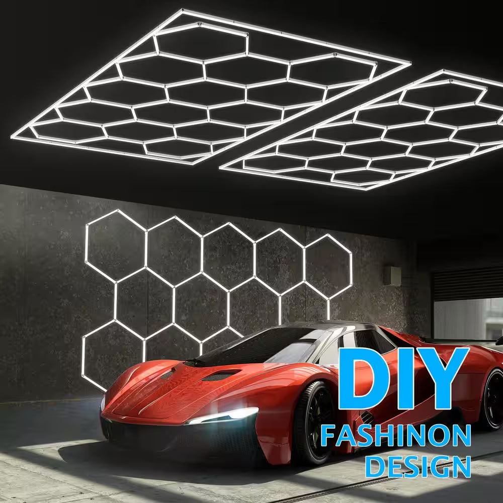 1.6 Ft. 6500K Integrated LED White Strip Light Fixture 108000LM Hexagon Garage Light (14 HEX)
