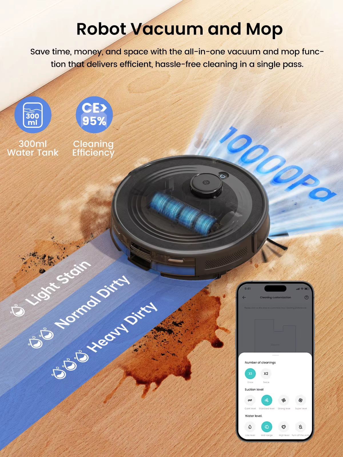 Robot Vacuum Cleaner with Automatic Emptying M2S Pro,10000Pa, 240 Minutes, Laser Navigation DTOF, Ideal for Pet Hair