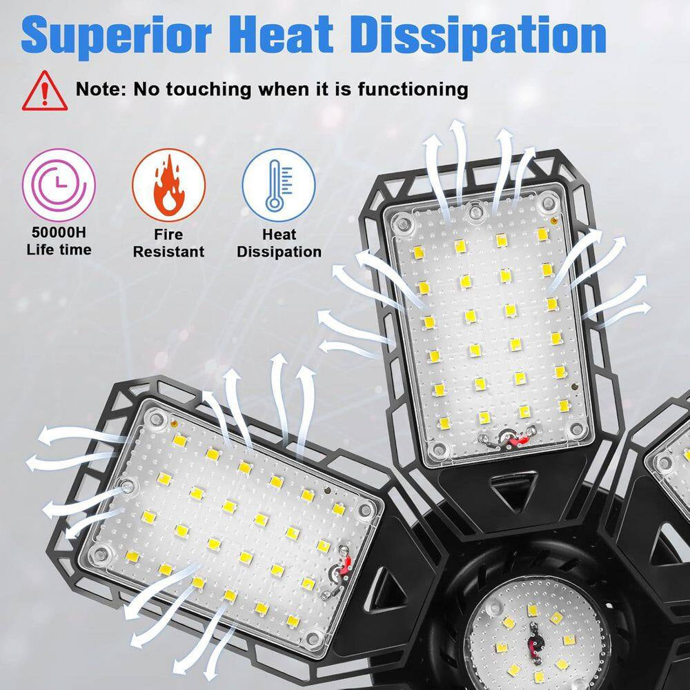 18000Lumen LED Garage Shop Light 180-Watt 4-Pack 6 plus 1 Deformable Panel 6500K E26/E27 Basement Barn Warehouse Ceiling