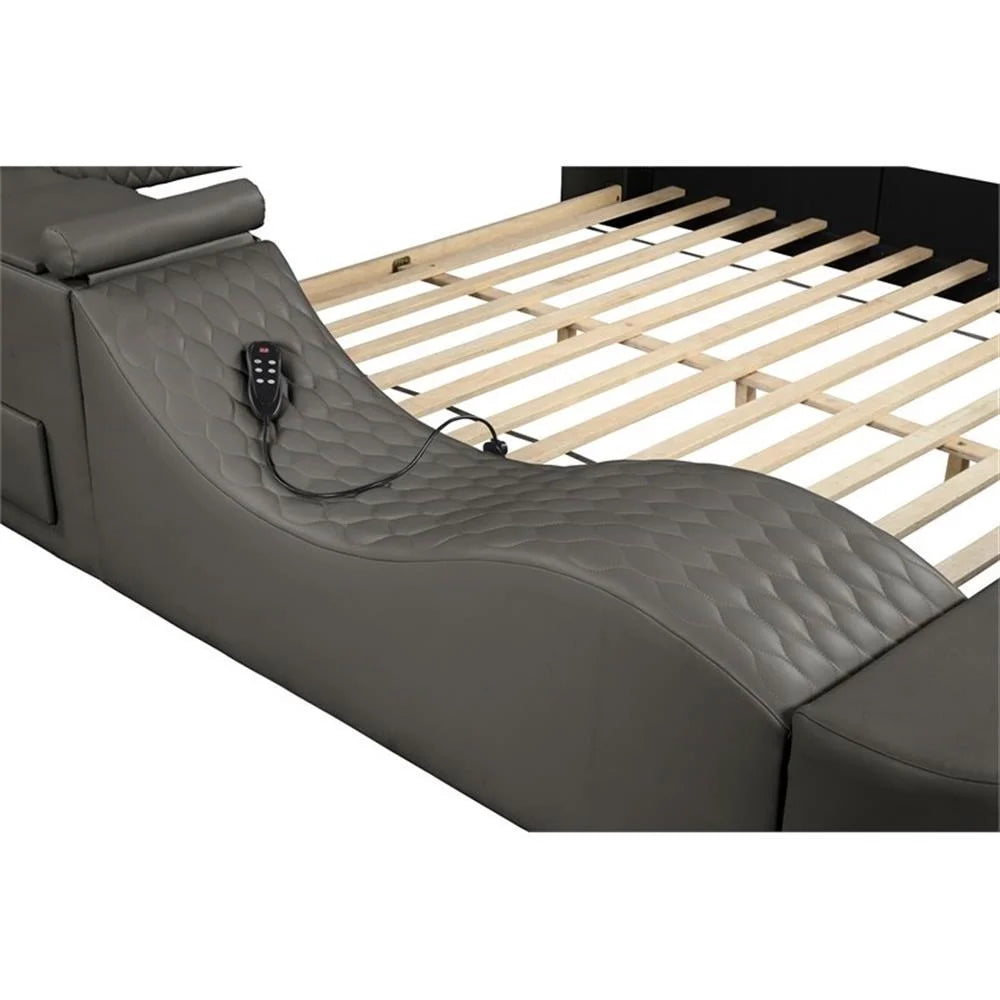 Smart Multifunctional Queen Size Bed Made with Wood in Gray