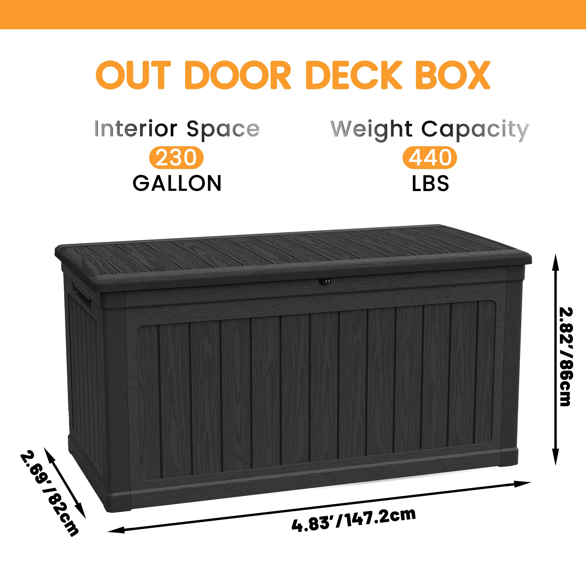 Large Outdoor Storage Deck Box – Waterproof Resin Patio Storage Box with Lockable Lid - 230 Gallon