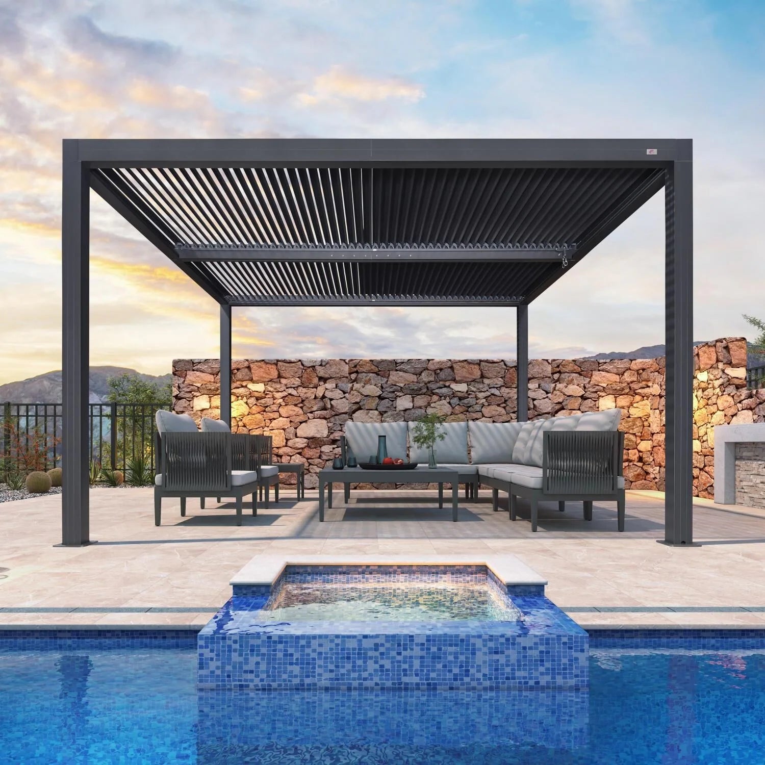 Gray Louvered Pergola Outdoor Aluminum Pergola with Adjustable Roof for Patio Gray Hardtop Gazebo