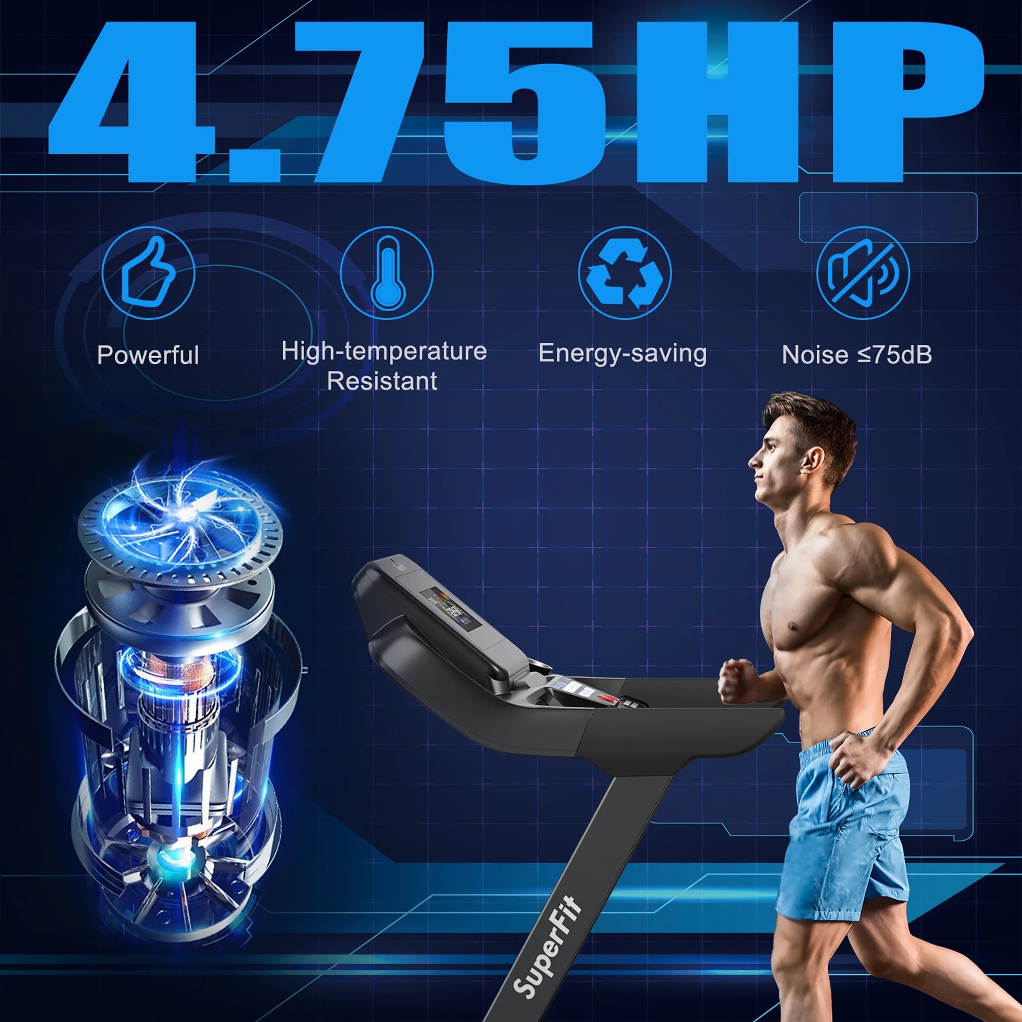 Superfit 4.75HP Electric Folding Treadmill W/APP Auto Incline Preset Programs Speakers