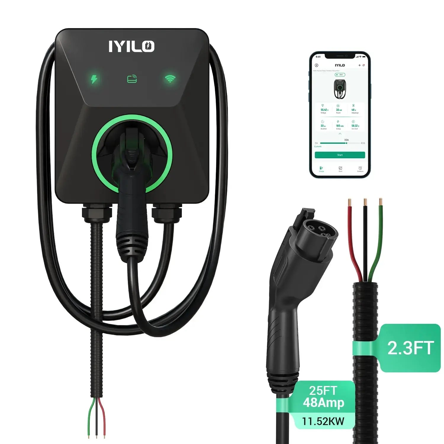 IYILO 48A Hardwired Level 2 EV Charger – Smart Fast Charging with Load Balancing & RFID Access