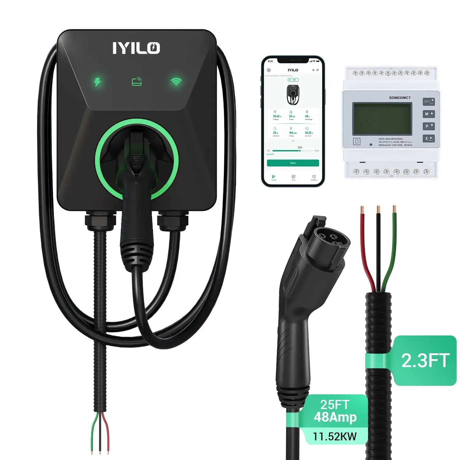 IYILO 48A Hardwired Level 2 EV Charger – Smart Fast Charging with Load Balancing & Energy Monitoring