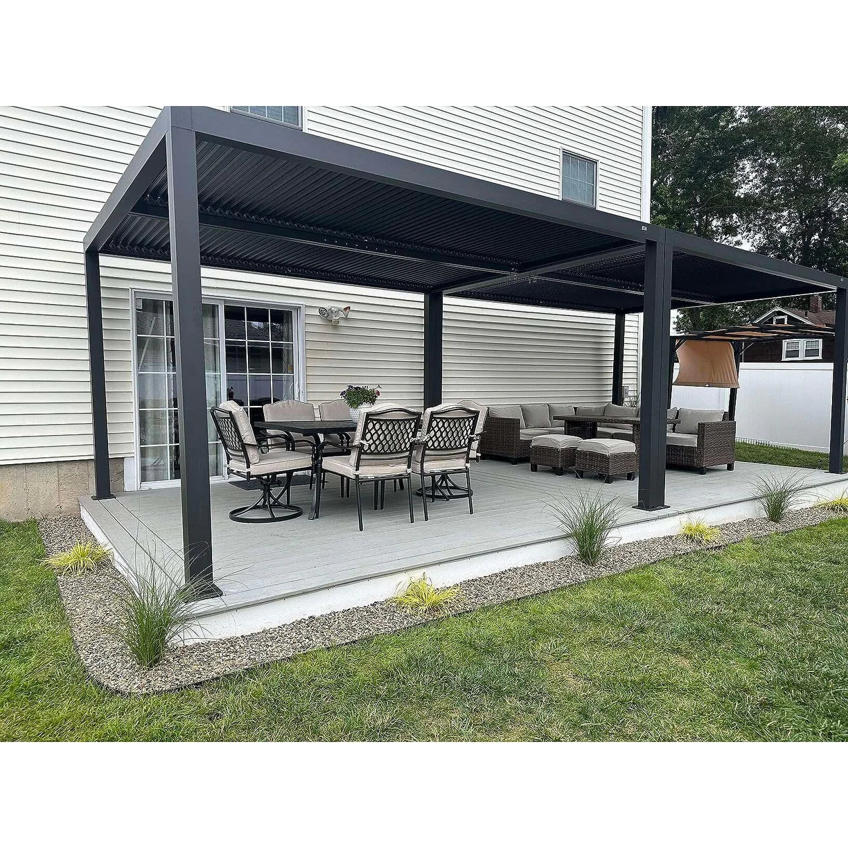 Gray Louvered Pergola Outdoor Aluminum Pergola with Adjustable Roof for Patio Gray Hardtop Gazebo