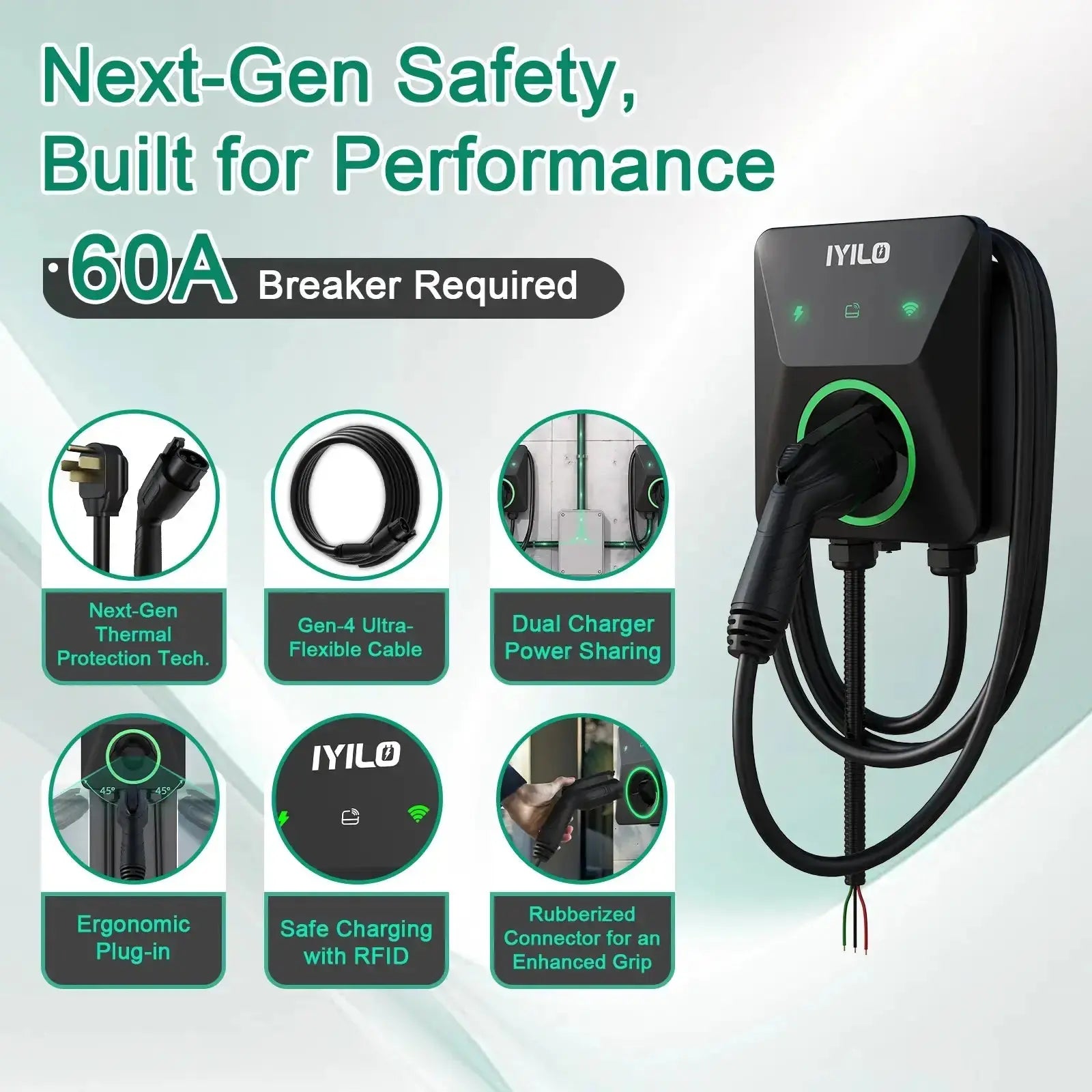 IYILO 48A Hardwired Level 2 EV Charger – Smart Fast Charging with Load Balancing & RFID Access