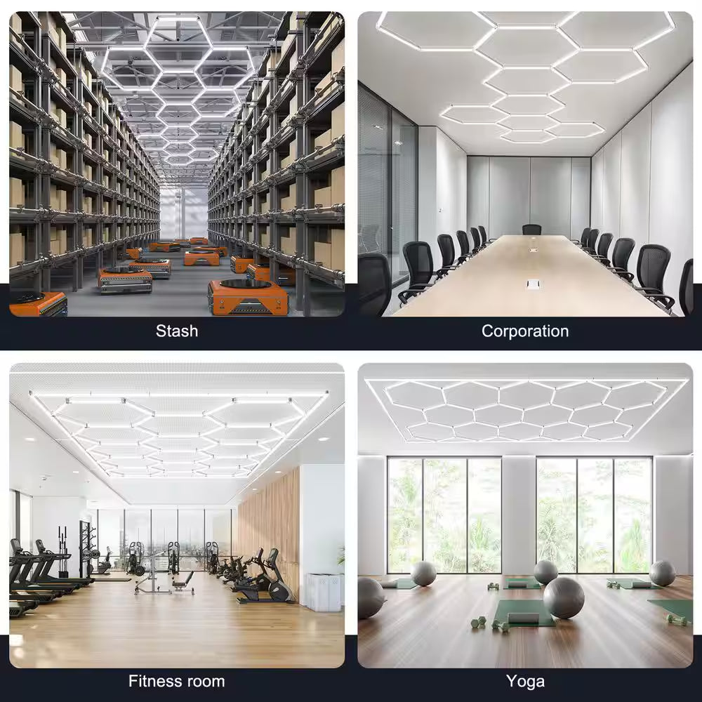 1.6 Ft. 6500K Integrated LED White Strip Light Fixture 108000LM Hexagon Garage Light (14 HEX)