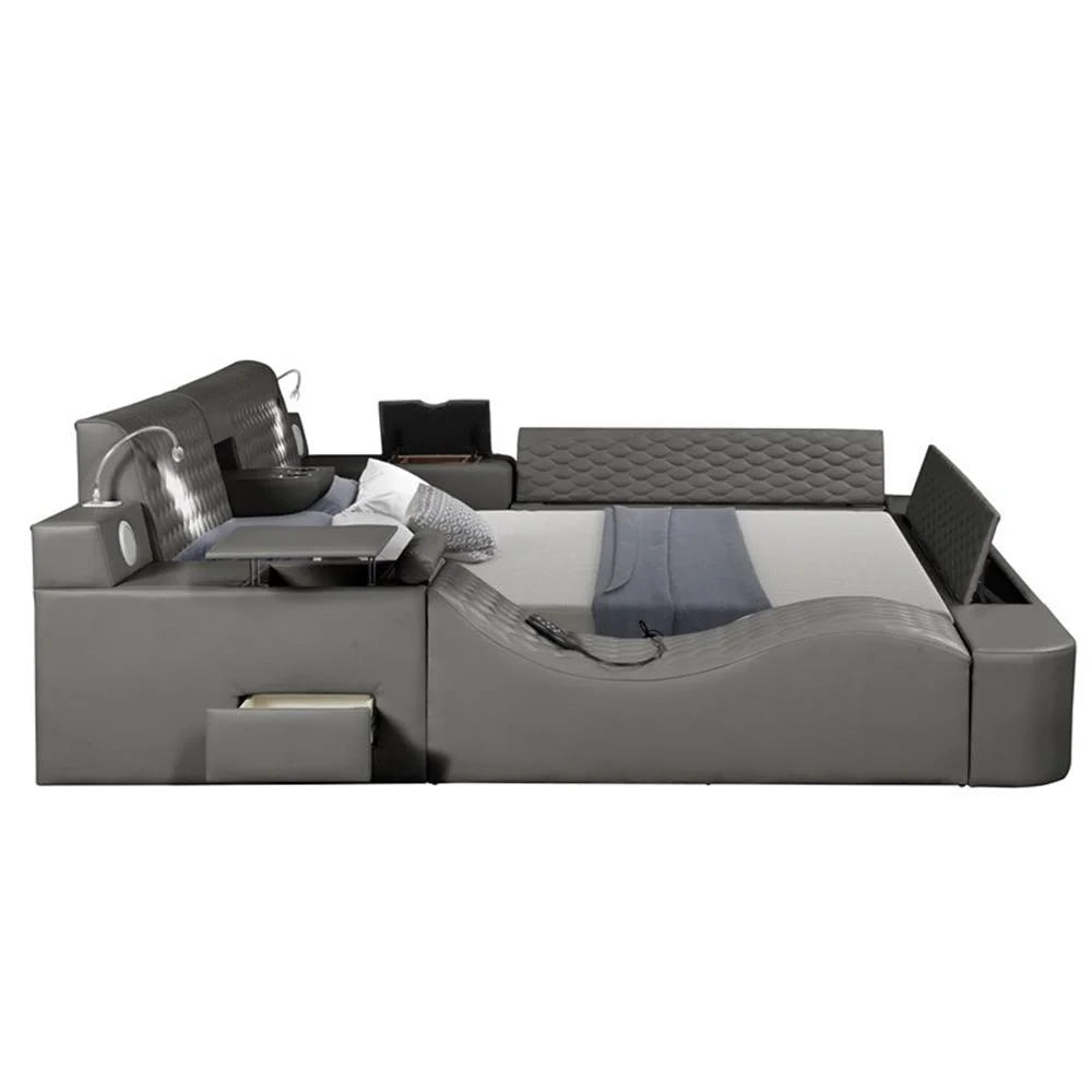 Smart Multifunctional Queen Size Bed Made with Wood in Gray