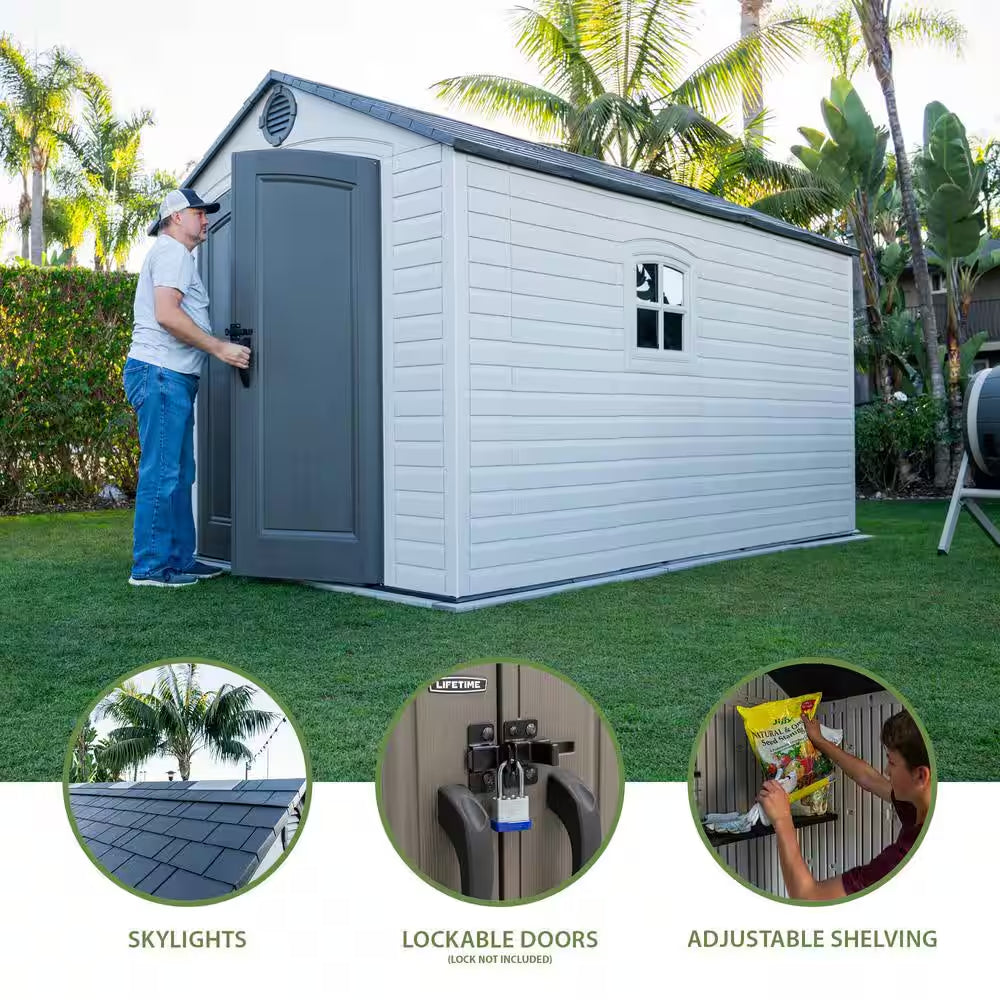 8 Ft. W X 12.5 Ft. D Resin Storage Shed with Double Doors (100 Sq. Ft.)