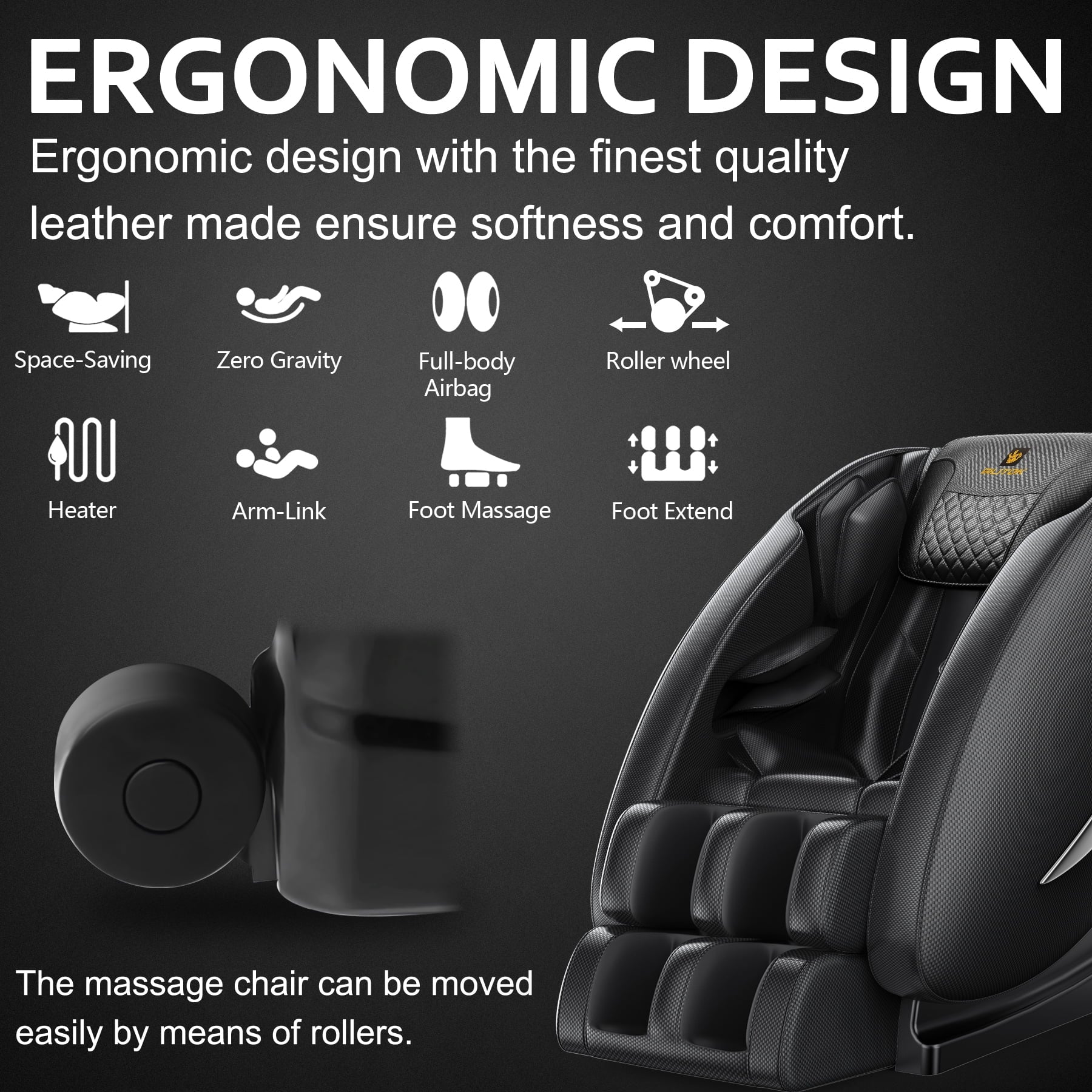 Massage Chair Recliner with Heating, Bluetooth and Full Body Massage, Black