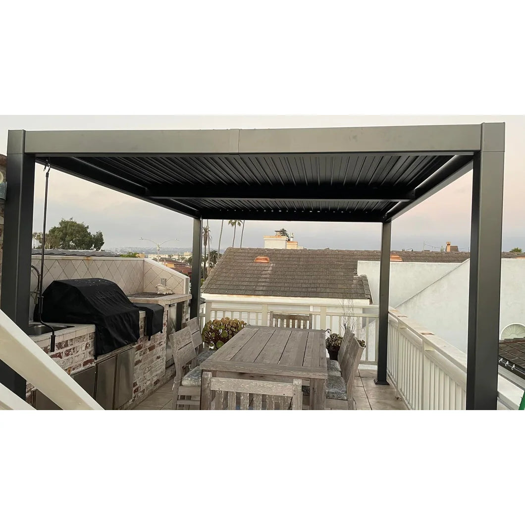 Gray Louvered Pergola Outdoor Aluminum Pergola with Adjustable Roof for Patio Gray Hardtop Gazebo