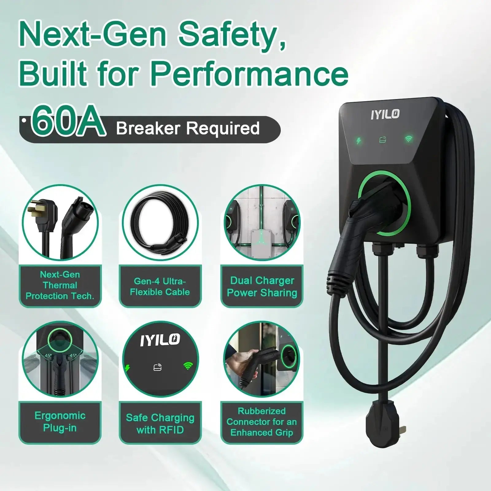 IYILO Level 2 EV Charger (40A Plug-In / 48A Hardwired) – Smart Fast Charging with App Control & Load Balancing
