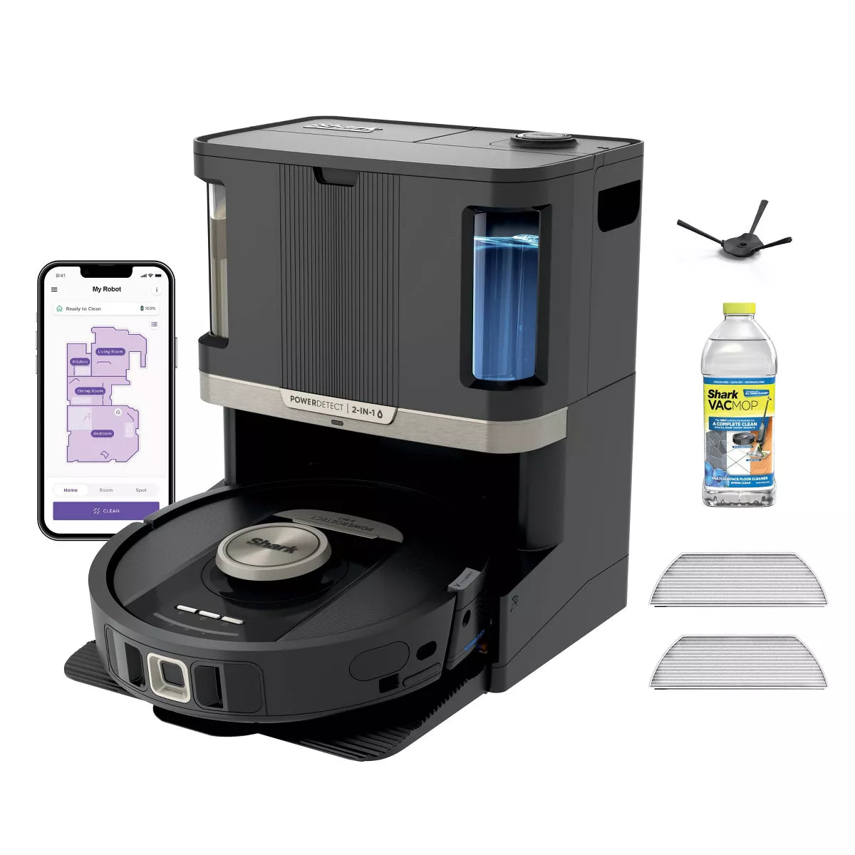 Shark Powerdetect 2-In-1 Cordless Robot Vacuum and Mop with Nevertouch Pro Base RV2810ZE 5" Cleaning Path Black