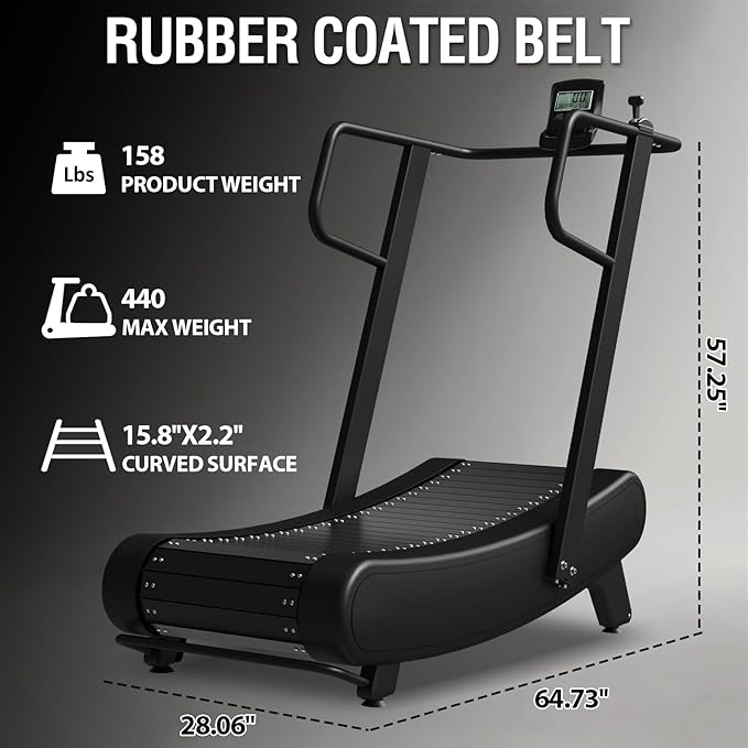 Mikolo Curved Treadmill with 8 Resistance Levels – Non-Motorized HIIT Treadmill for Home & Commercial Gyms - LCD Digital Monitor, Shock Absorption, Multi-Grip Adjustable Handrails, Non-Slip Belt