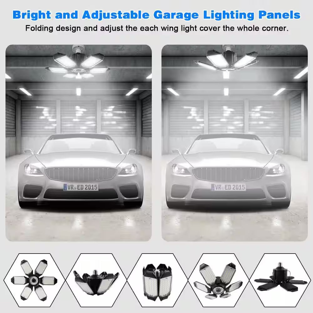 160W LED Ceiling Light 64000-Lumens 6500K Super Bright Deformable Panels for Garage Basement Workshop 4-Pack