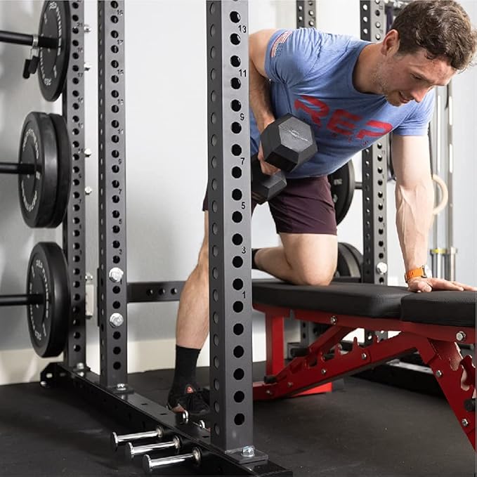 REP Fitness Rubber Hex Dumbbell Set with 3-Tier Rack for Home & Garage Gyms