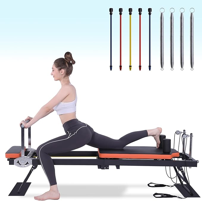 Foldable Pilates Reformer Machine for Home Gym Workouts - Suitable for Advanced and Beginners Users