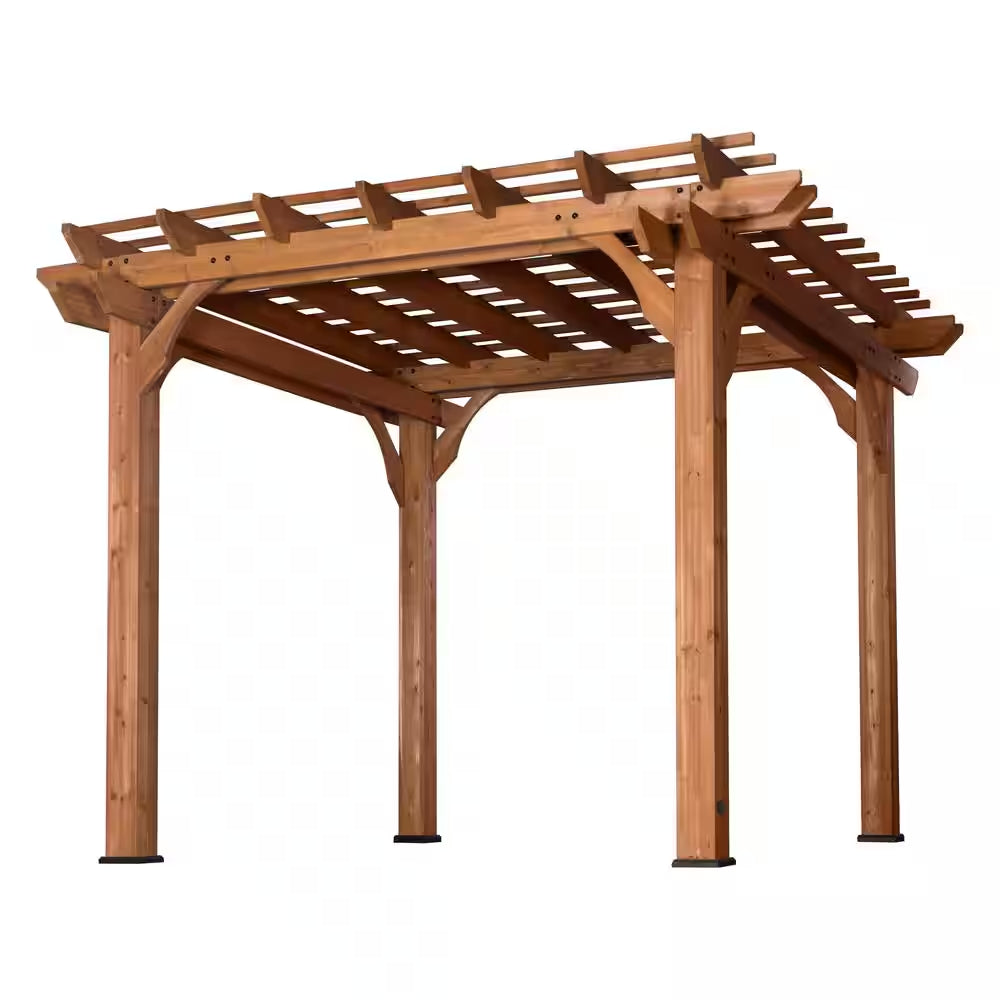 10 Ft. X 10 Ft. Traditional All Cedar Wood Outdoor Patio Pergola Shade Structure
