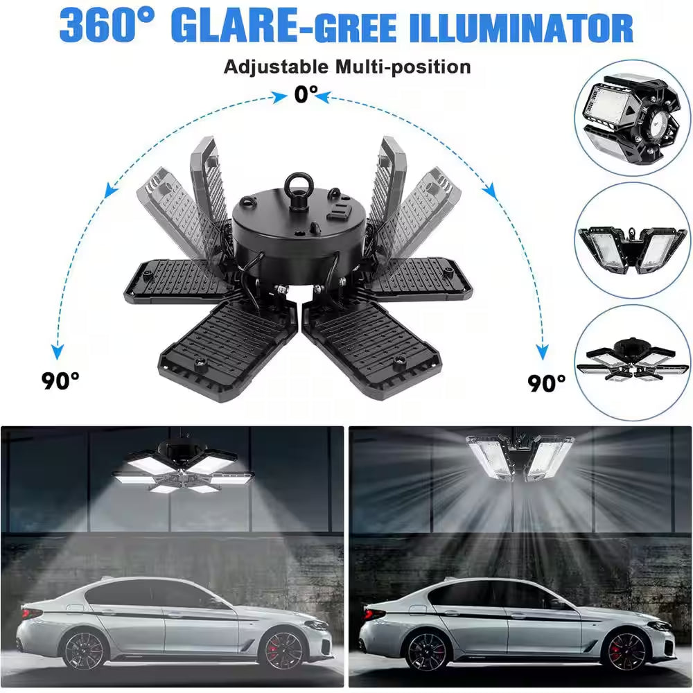 18000Lumen LED Garage Shop Light 180-Watt 4-Pack 6 plus 1 Deformable Panel 6500K E26/E27 Basement Barn Warehouse Ceiling