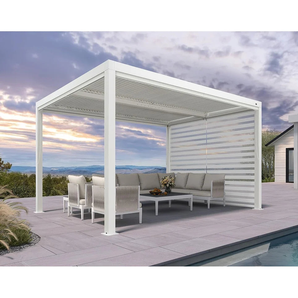 Louvered Pergola Modern White Pergola with Adjustable Roof for Deck Backyard Garden