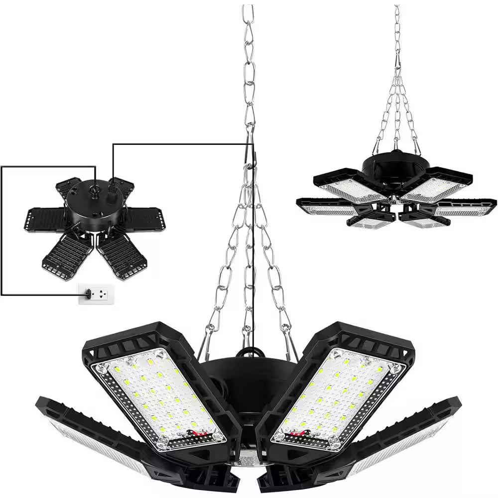 18000Lumen LED Garage Shop Light 180-Watt 4-Pack 6 plus 1 Deformable Panel 6500K E26/E27 Basement Barn Warehouse Ceiling