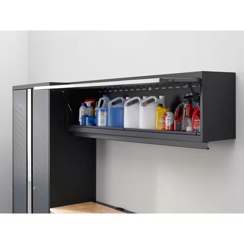 Bold Series 180In.Wx76.75In. Hx18In. D Pre Assembled 24-Gauge Steel 8-Piece Garage Storage System in Gray,Bamboo Worktop