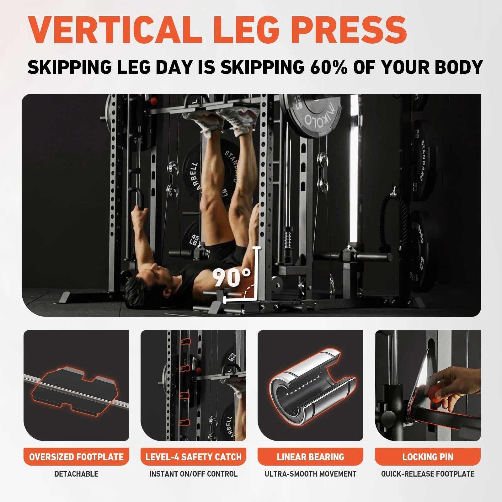 Smith Machine, All-In-One Power Rack Cage with Vertical Leg Press, 2000LBS Power Cage Squat Rack with Smith Bar, Dual Pulley Cable Crossover System for Home Gym with Barbell Bench and Plates
