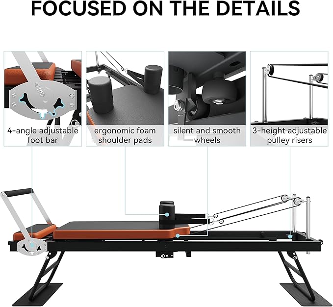Foldable Pilates Reformer Machine for Home Gym Workouts - Suitable for Advanced and Beginners Users