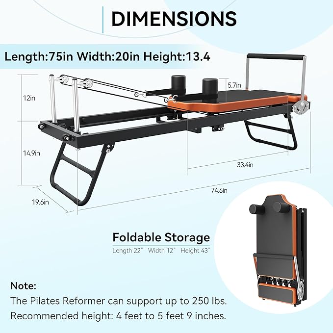 Foldable Pilates Reformer Machine for Home Gym Workouts - Suitable for Advanced and Beginners Users