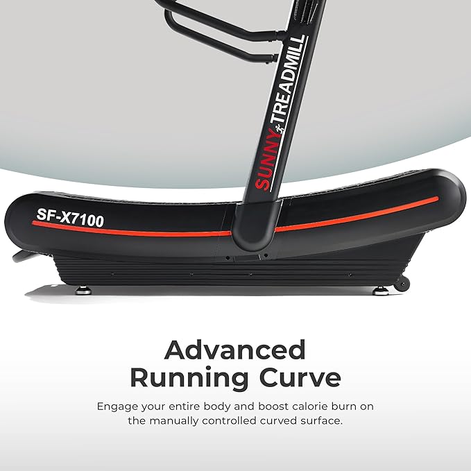 Sunny Health & Fitness Premium Manual Treadmill – Non-Motorized, Heavy-Duty, Commercial-Grade, Adjustable Handlebar, for Endurance Training, Optional 8-Level Magnetic Assistance & Free SunnyFit App