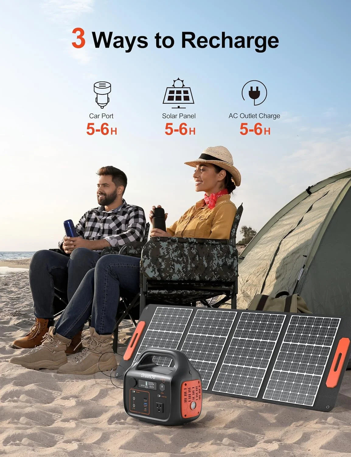 Portable Power Station 1000W 1024Wh Solar Powered Generator with 40W Solar Panel, Camping Power Bank for Outdoors Travel Hunting Home Lithium Battery Backup