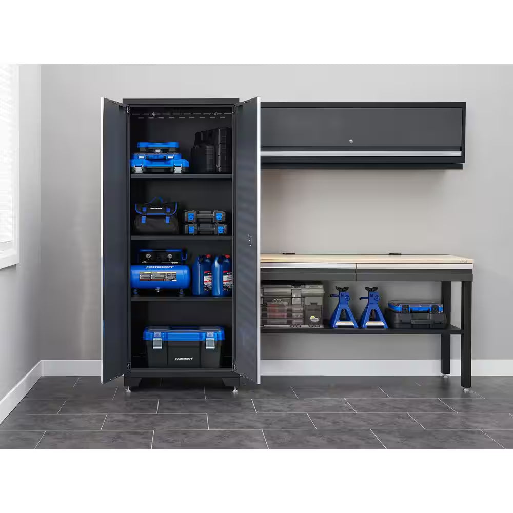 Bold Series 180In.Wx76.75In. Hx18In. D Pre Assembled 24-Gauge Steel 8-Piece Garage Storage System in Gray,Bamboo Worktop