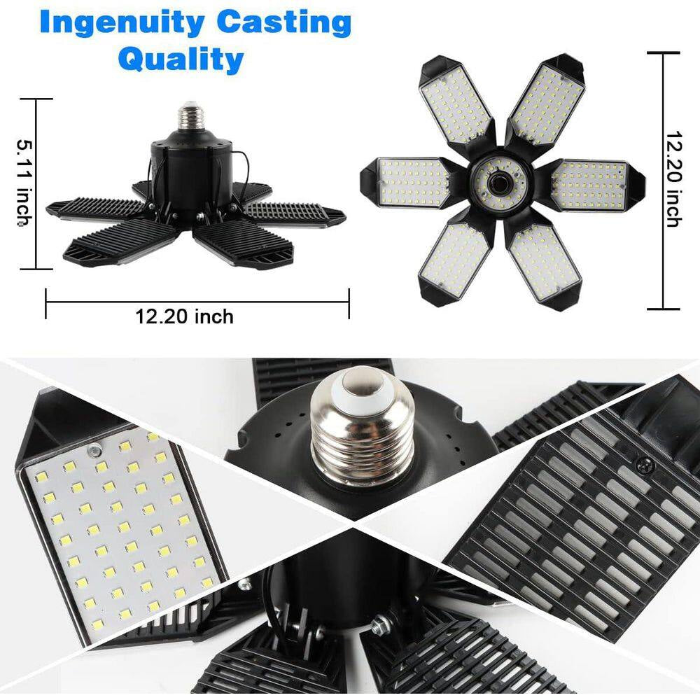 160W LED Ceiling Light 64000-Lumens 6500K Super Bright Deformable Panels for Garage Basement Workshop 4-Pack