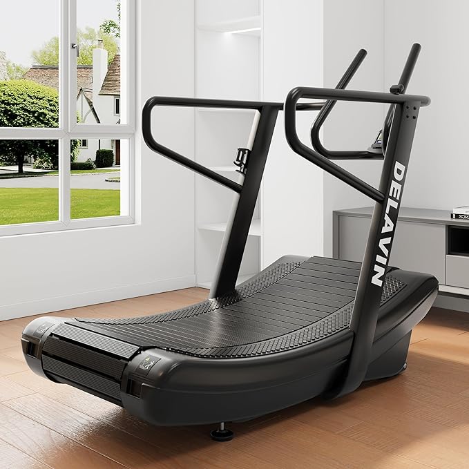 DELAVIN Curved Manual Treadmill with 4 Resistance Levels – Self-Powered Air Runner for Home & Commercial Gyms
