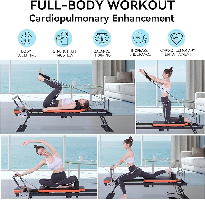 Foldable Pilates Reformer Machine for Home Gym Workouts - Suitable for Advanced and Beginners Users