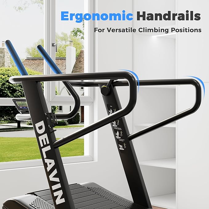 DELAVIN Curved Manual Treadmill with 4 Resistance Levels – Self-Powered Air Runner for Home & Commercial Gyms