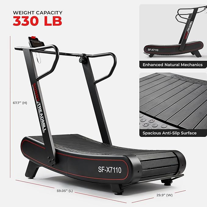 Sunny Health & Fitness SF-X7110 Curved Manual Treadmill with Magnetic Resistance – Non-Motorized, Heavy-Duty, Commercial-Grade, for Endurance Training